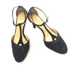 Ann Taylor Loft suede t-strap heels 6.5 black